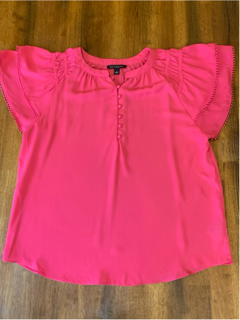 Zac & Rachel Top Large Fuchsia Hot Pink Ruffle Flutter Sleeves - Picture 1 of 7